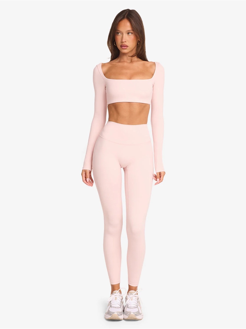 CSB Set Light Pink - Square Neck Long Sleeve Crop Top & High Waist Leggings